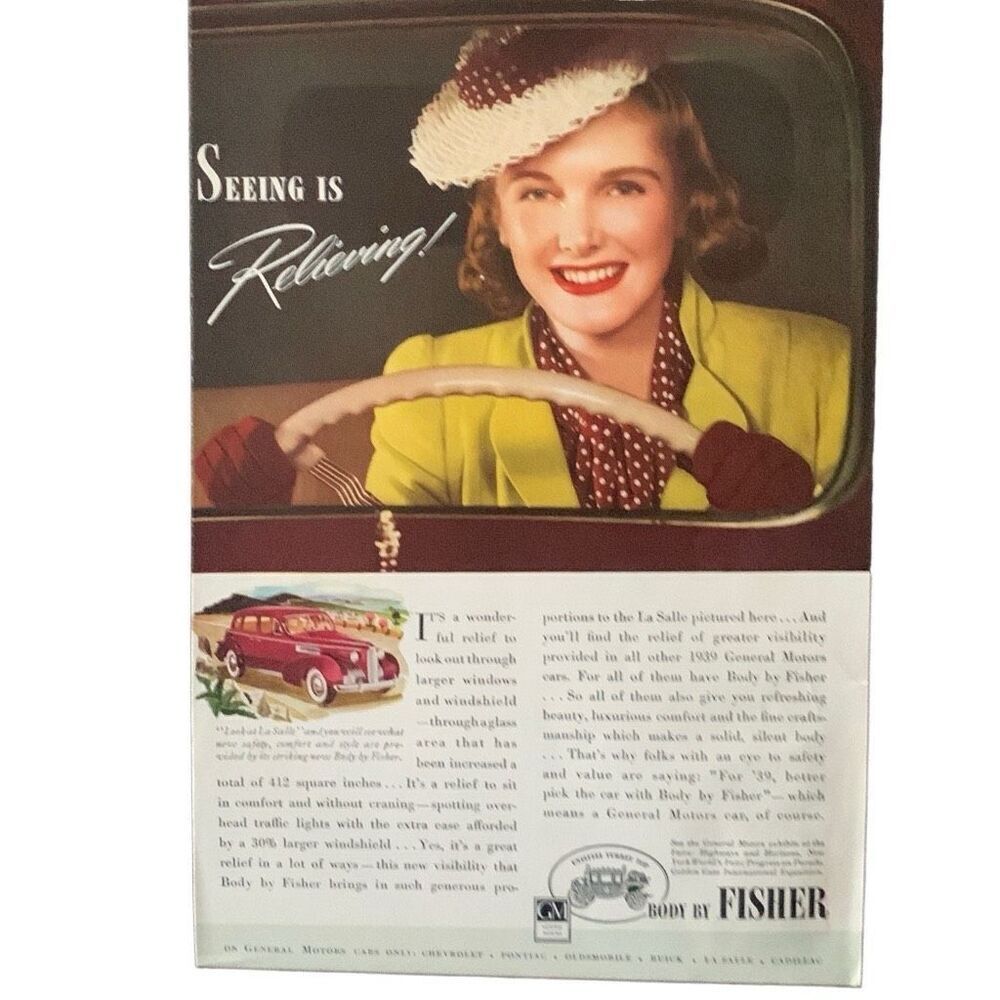 Vintage 1939 Body by Fisher Seeing is Relieving Ad Advertisement
